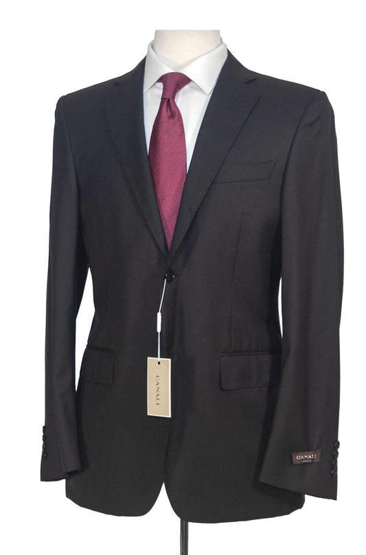 Canali Solid Black 100% Wool Suit 40R