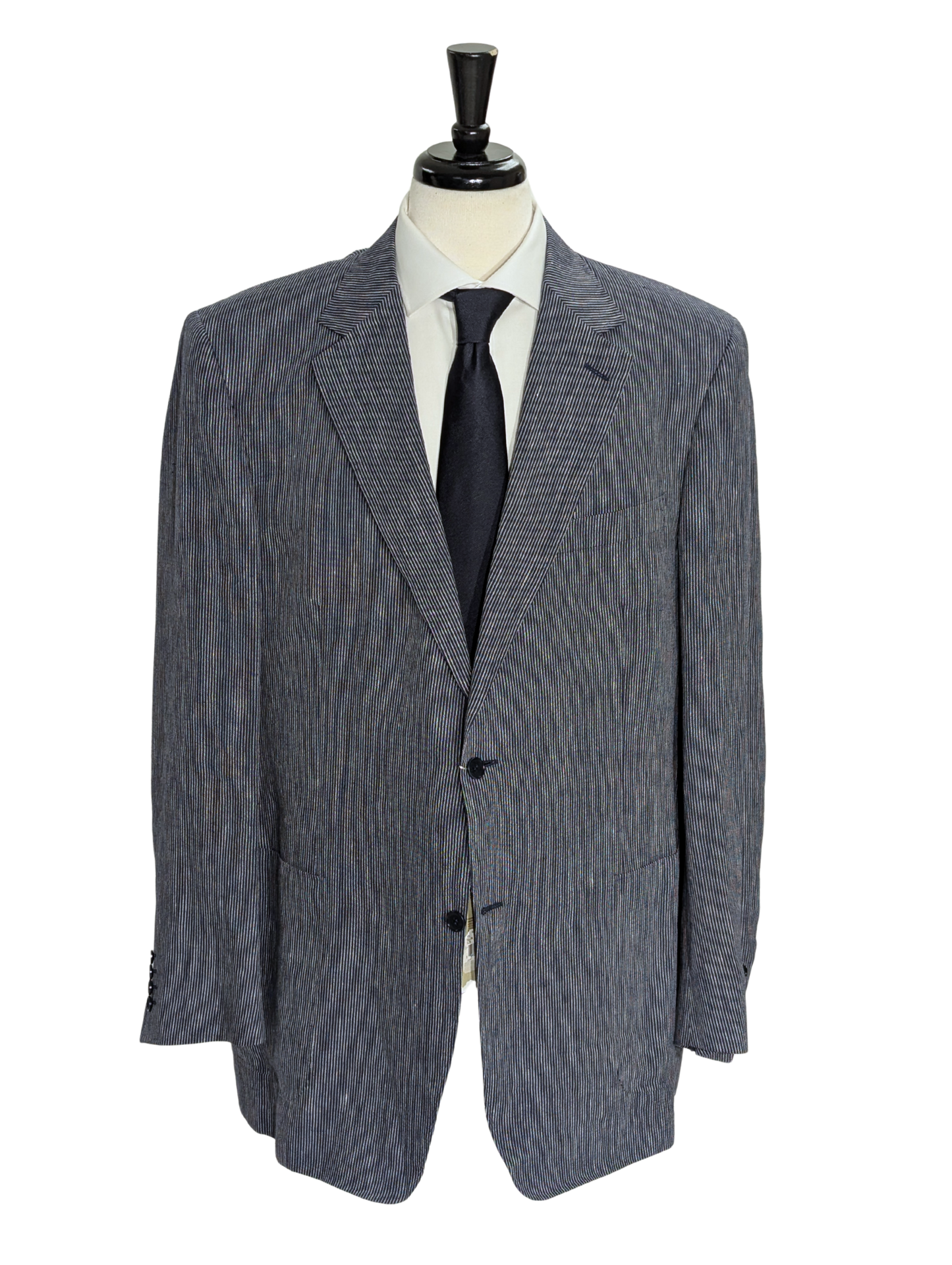Canali Blue Pinstriped 100% Linen Suit 48L