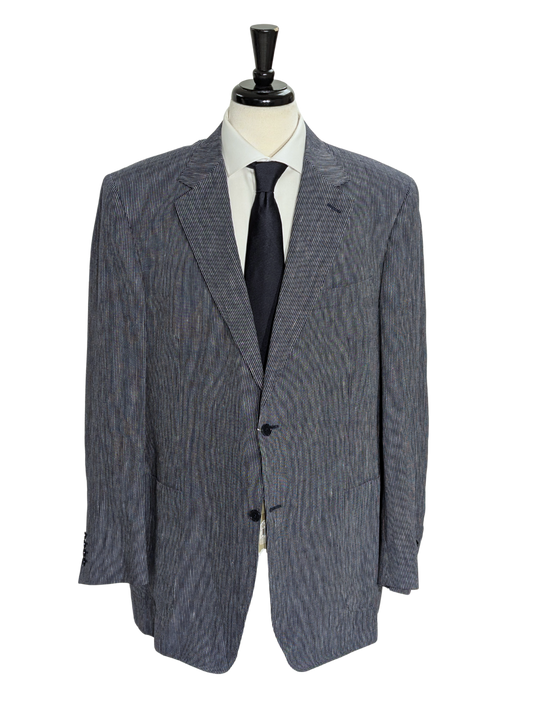 Canali Blue Pinstriped 100% Linen Suit 48L