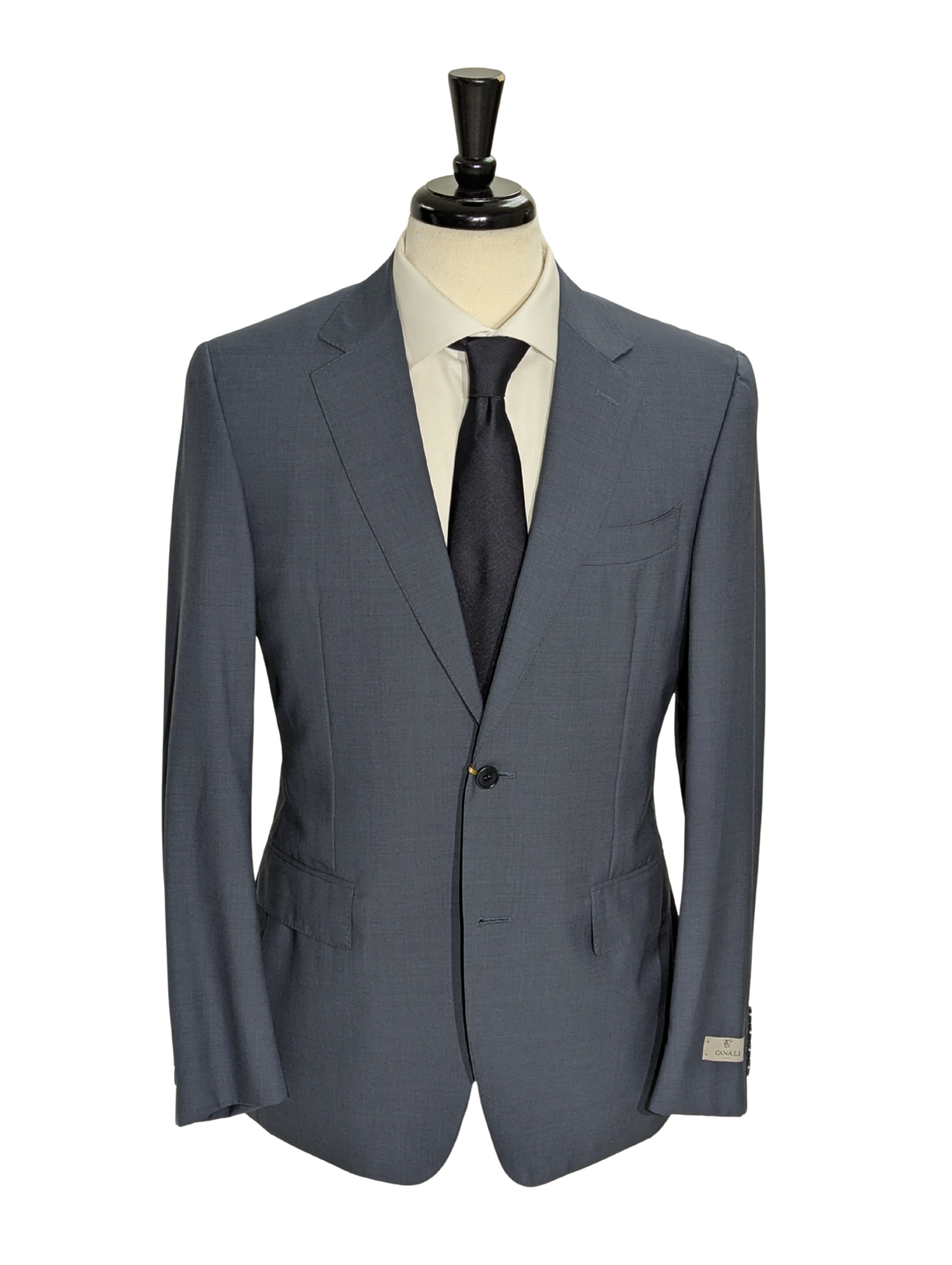 Canali Solid Blue 100% Wool Suit 38R
