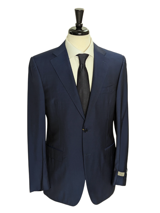 Canali Blue Sharkskin 100% Wool Suit 40L