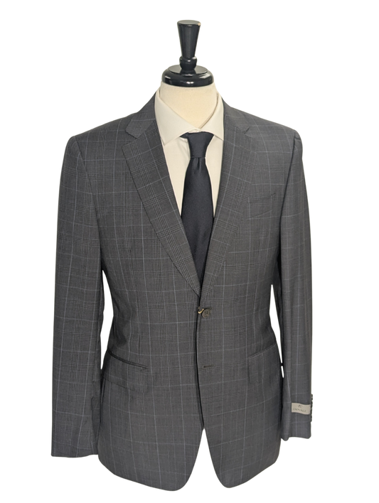 Canali Gray Glen Plaid 100% Wool Suit 40R