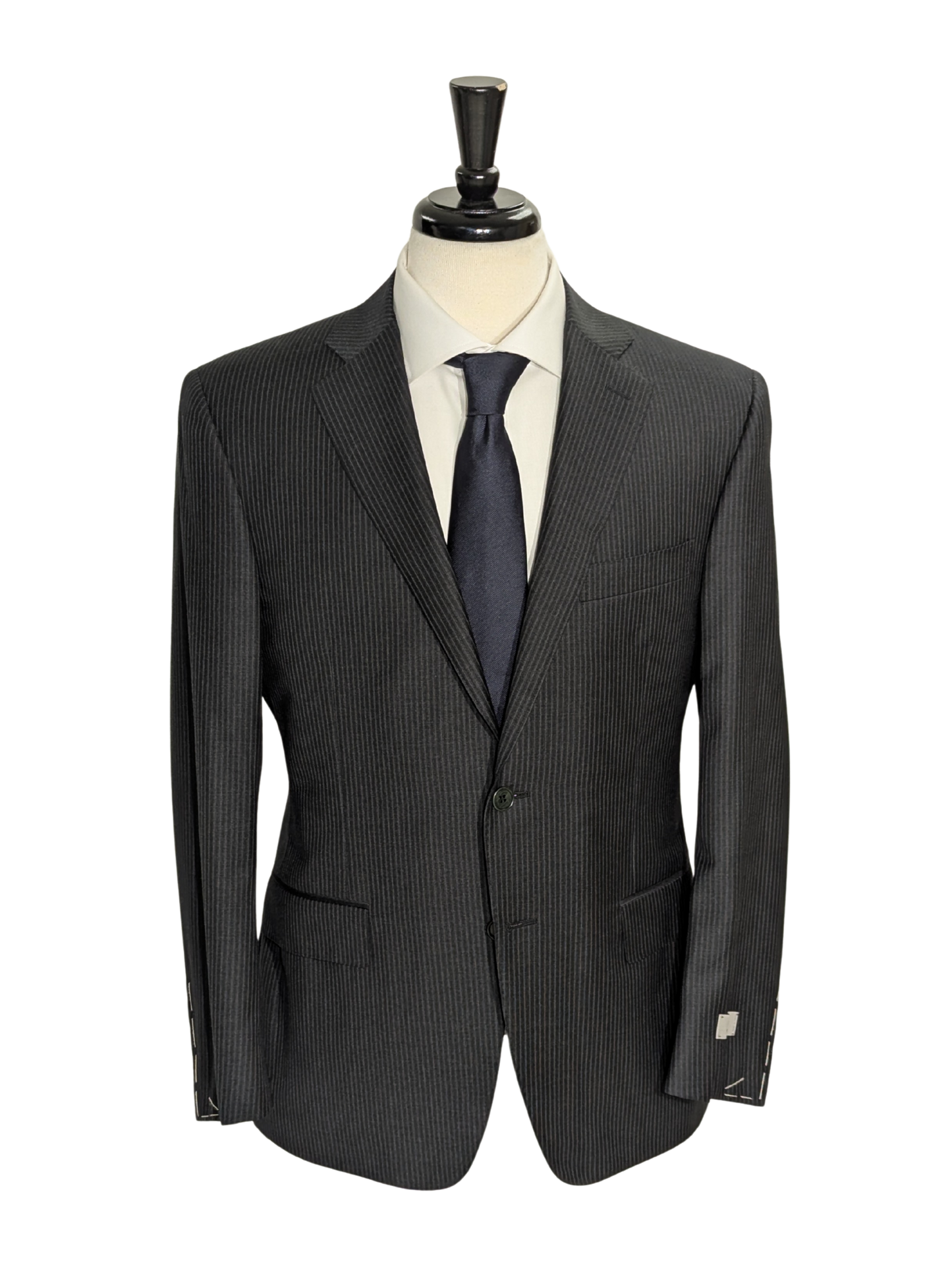 Canali Charcoal Pinstripe 100% Wool Suit 38S