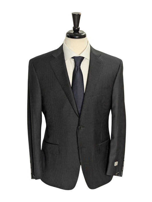 Canali Charcoal Pinstripe 100% Wool Suit 38S