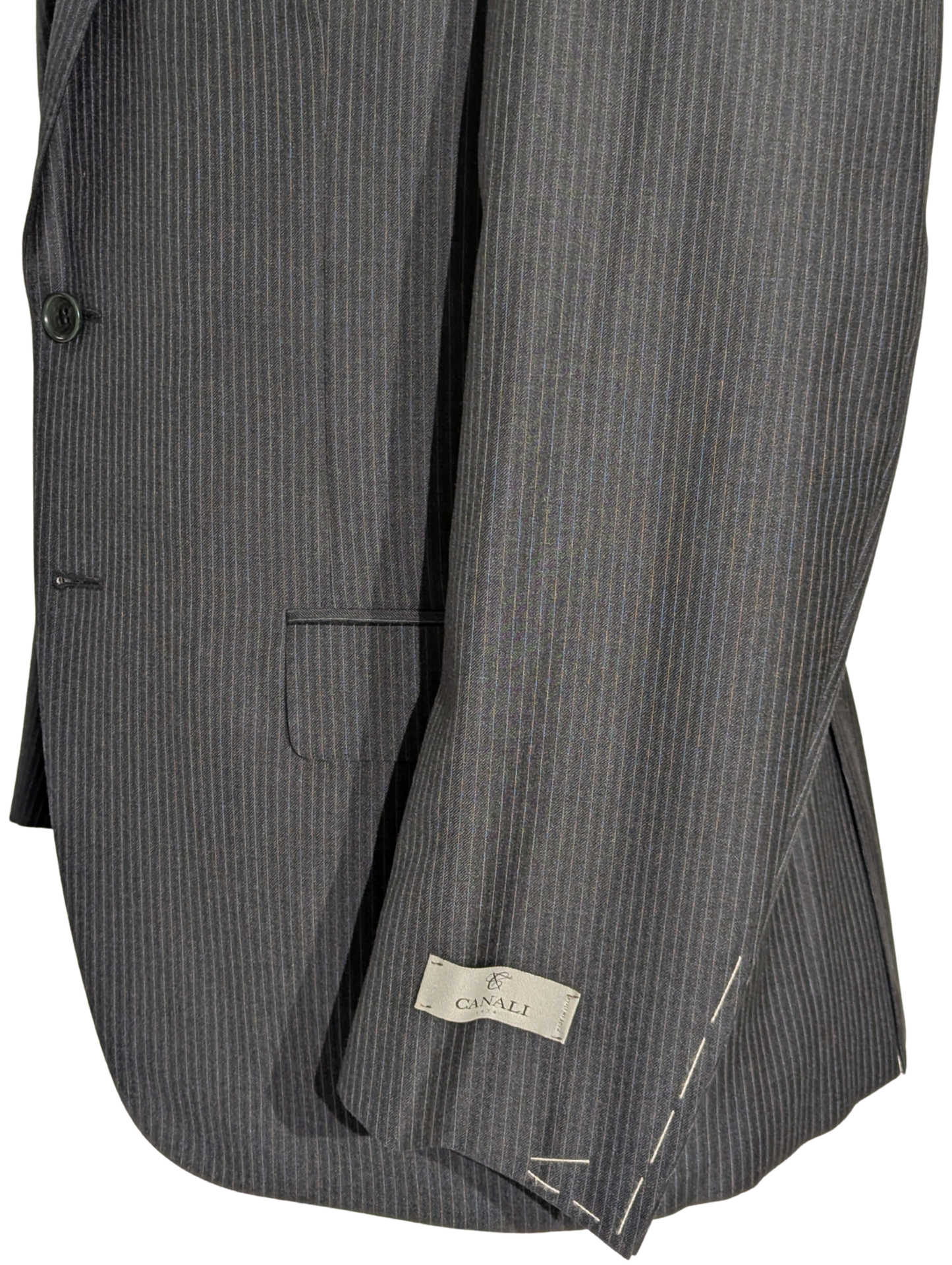Canali Charcoal Pinstripe 100% Wool Suit 38S