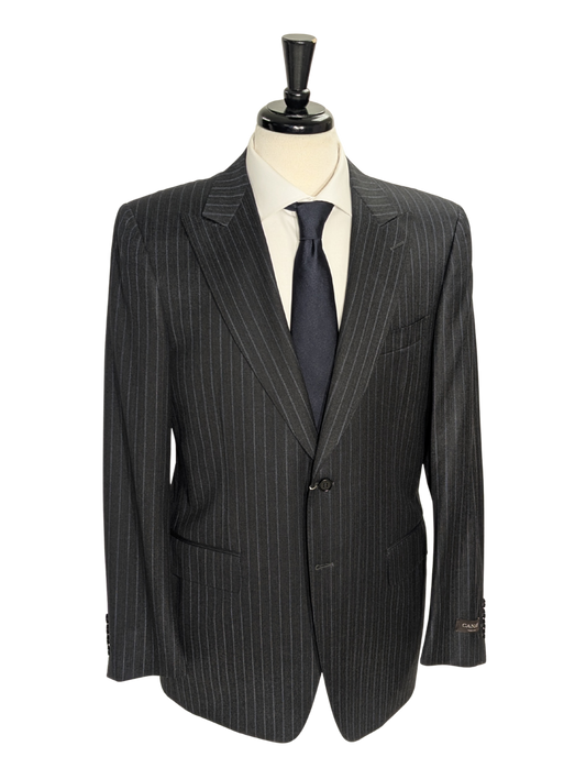 Canali Charcoal Pinstripe Peak Lapel 100% Wool Suit 40R
