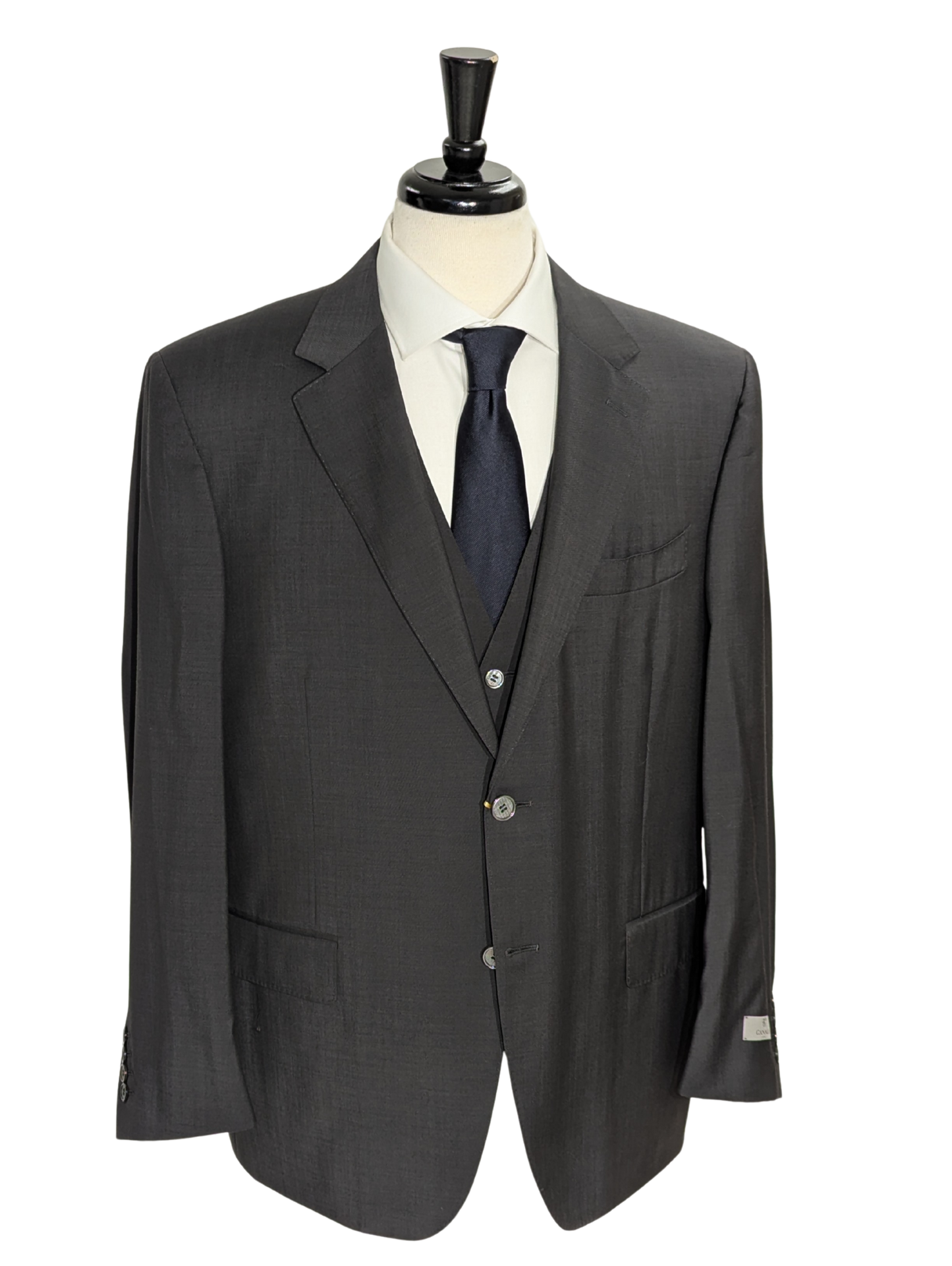Canali Solid Gray 3-Piece 100% Wool Suit 44S