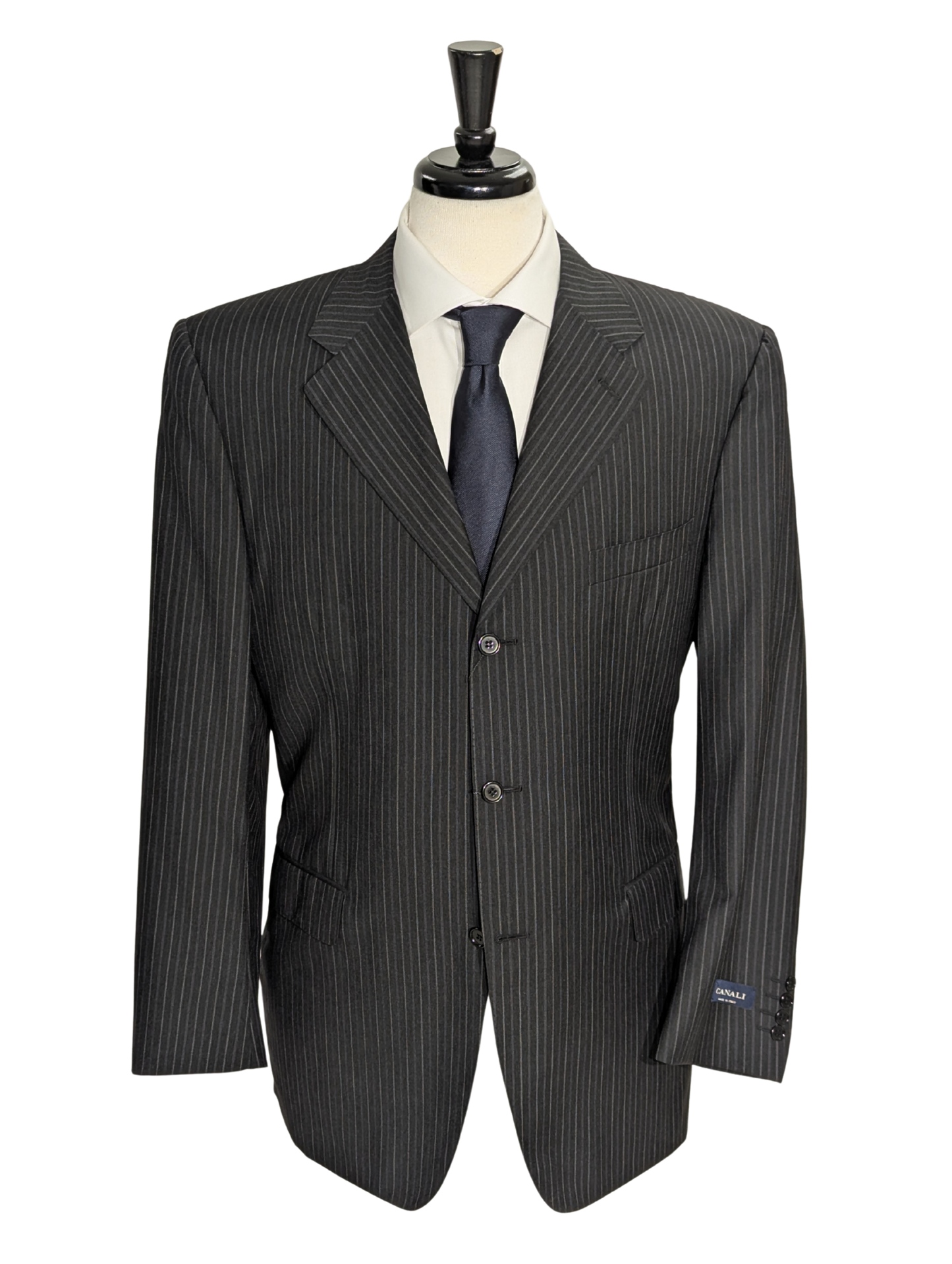 Canali Charcoal Pinstripe 3-Button 100% Wool Suit 46R