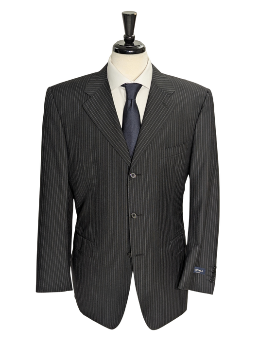 Canali Charcoal Pinstripe 3-Button 100% Wool Suit 46R
