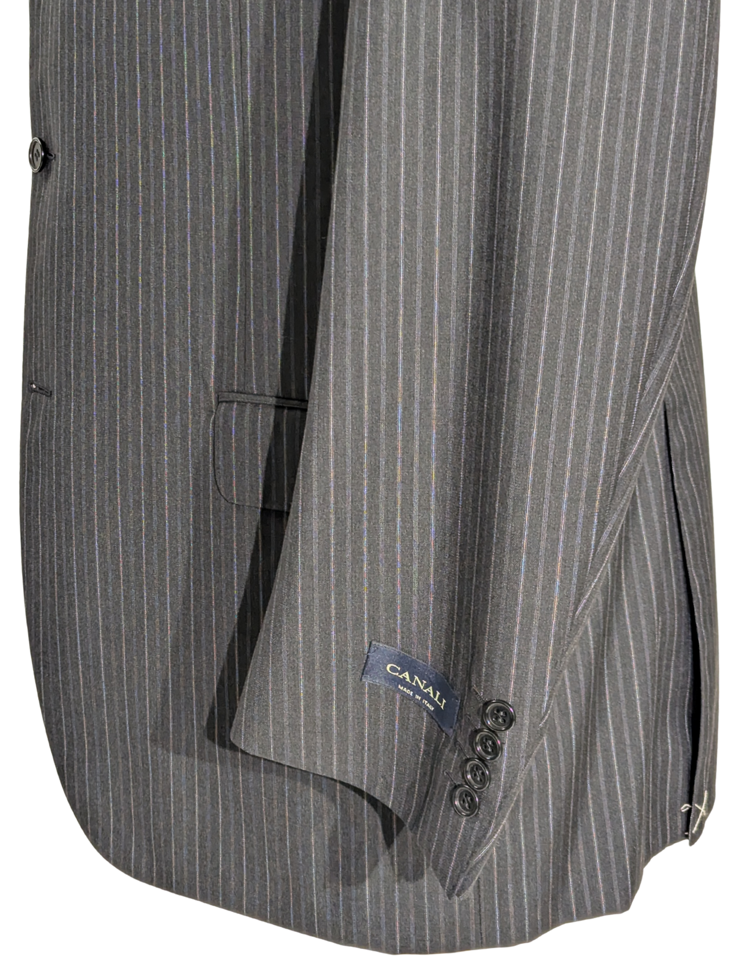 Canali Charcoal Pinstripe 3-Button 100% Wool Suit 46R