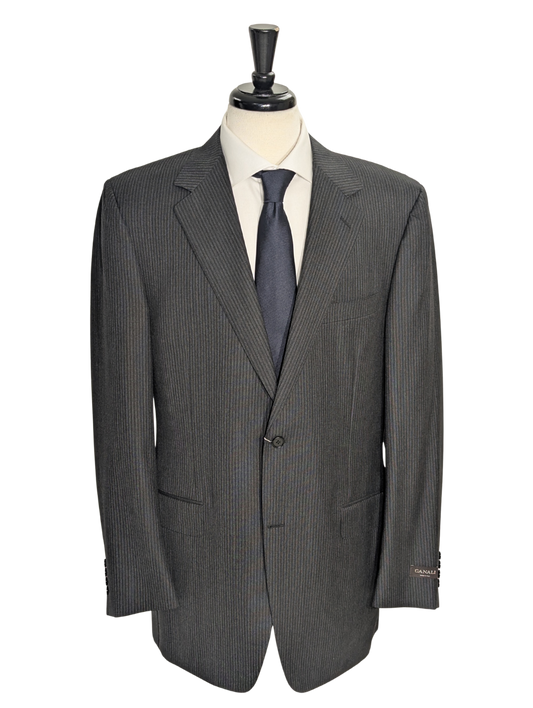 Canali Charcoal Pinstriped 100% Wool Suit 44L