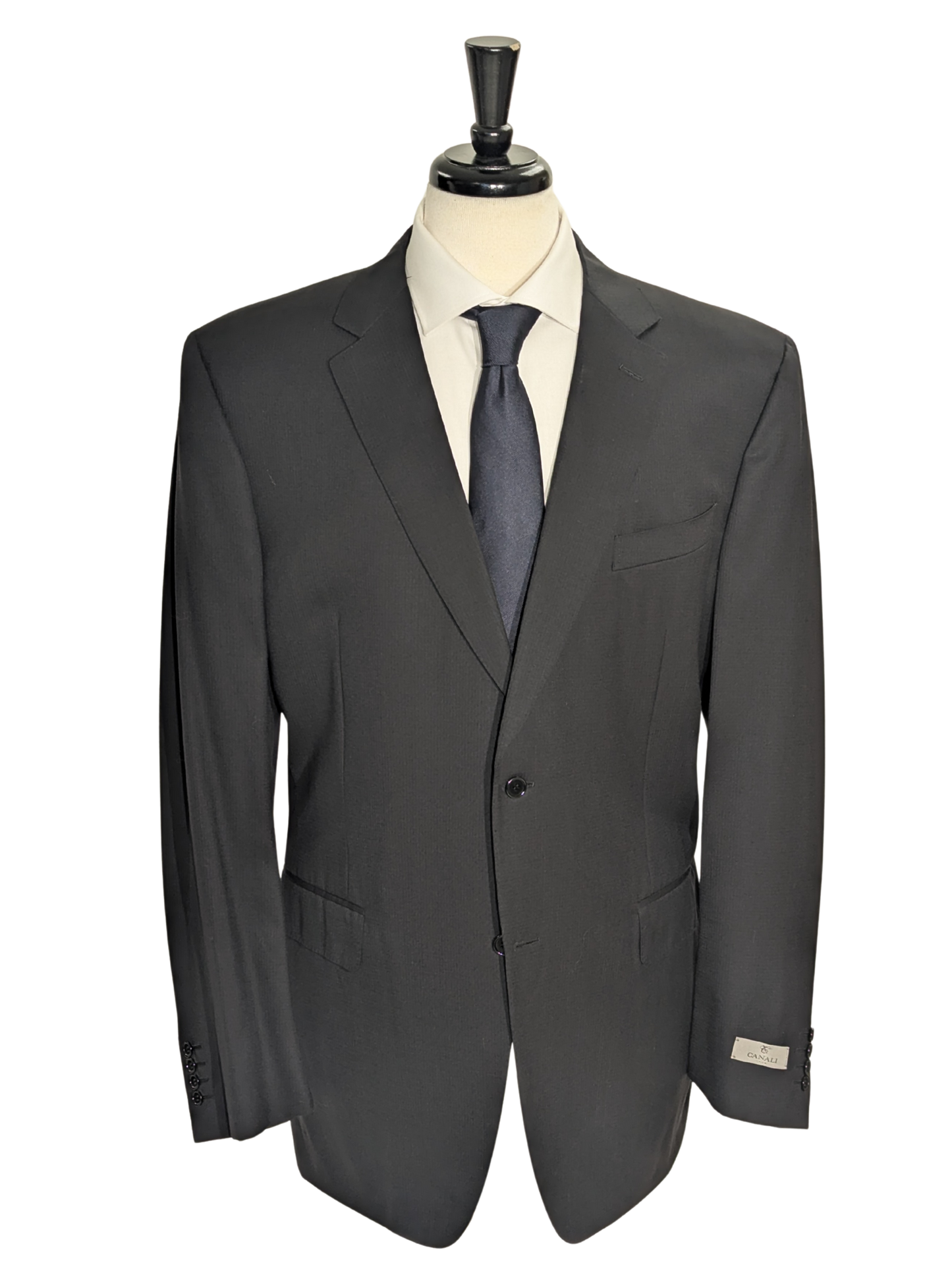 Canali Black Tonal Micro Check 100% Wool Suit 48L