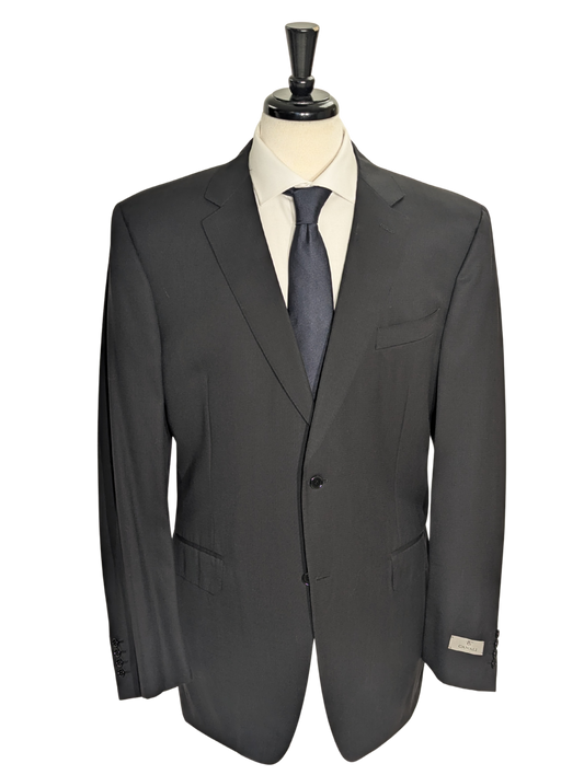 Canali Black Tonal Micro Check 100% Wool Suit 48L