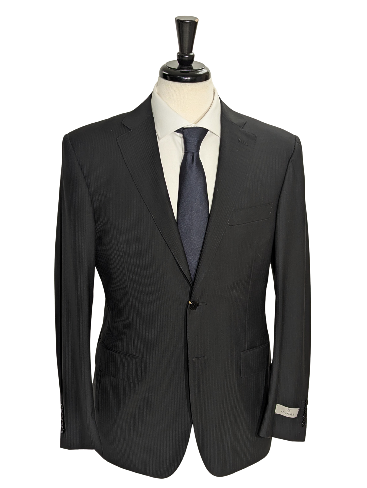 Canali Black Tonal Striped 100% Wool Suit 38R
