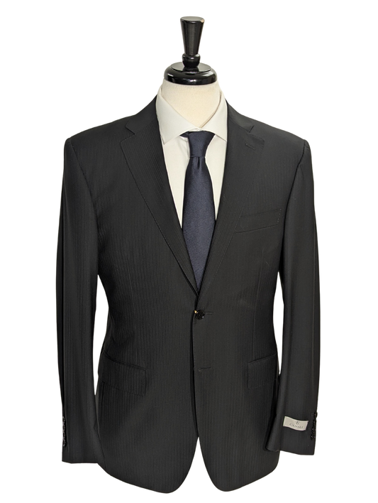 Canali Black Tonal Striped 100% Wool Suit 38R