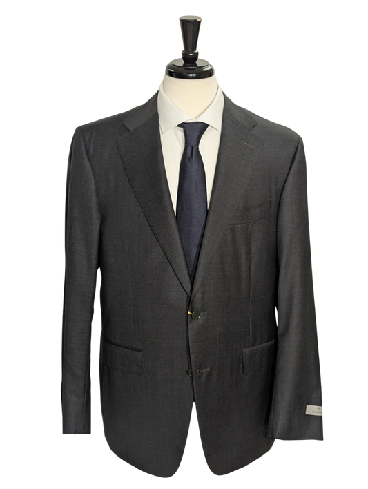 Canali Charcoal Grey Solid Notch Lapel 100% Wool 2 Button Suit 44R