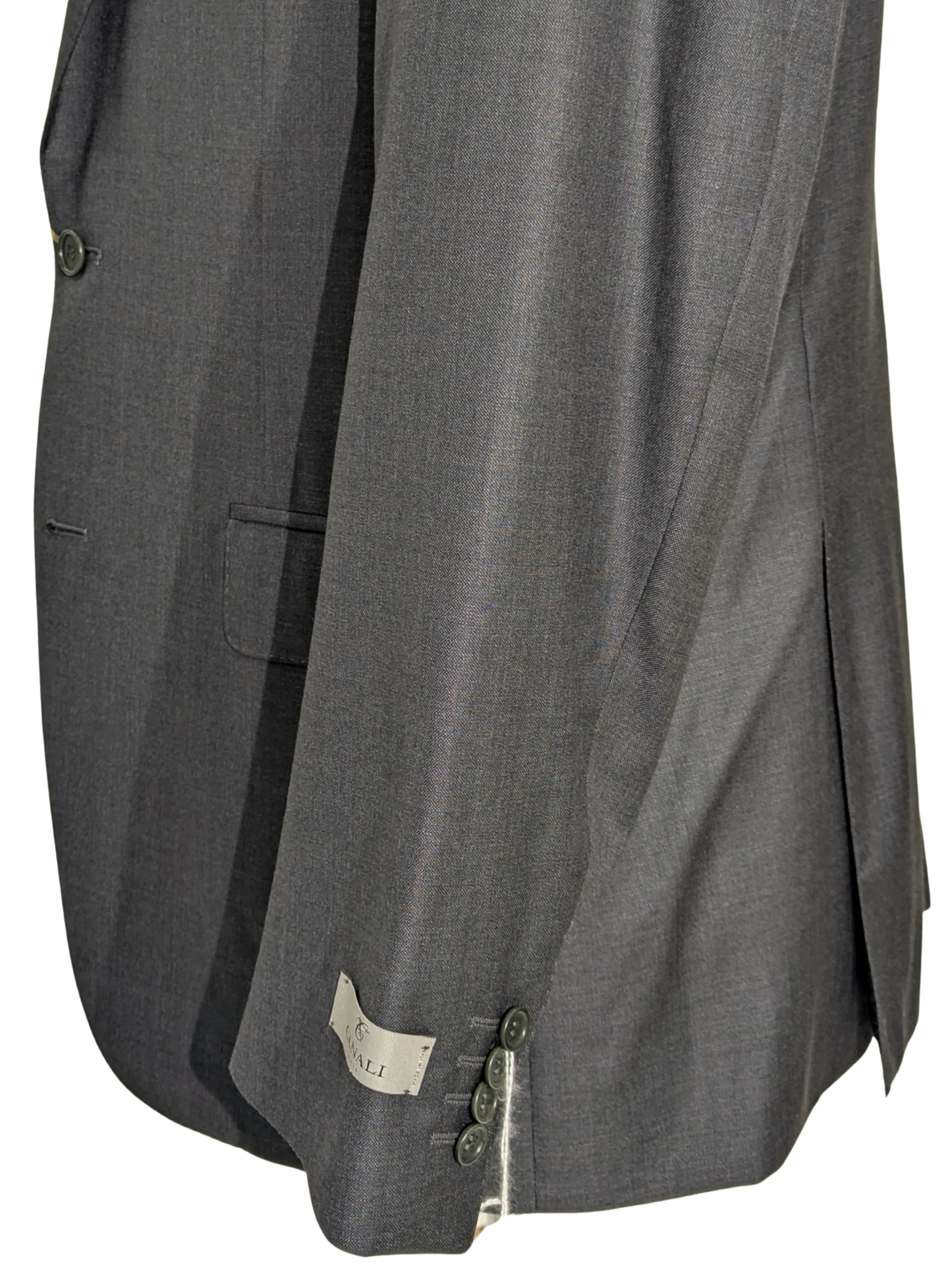 Canali Charcoal Grey Solid Notch Lapel 100% Wool 2 Button Suit 44R