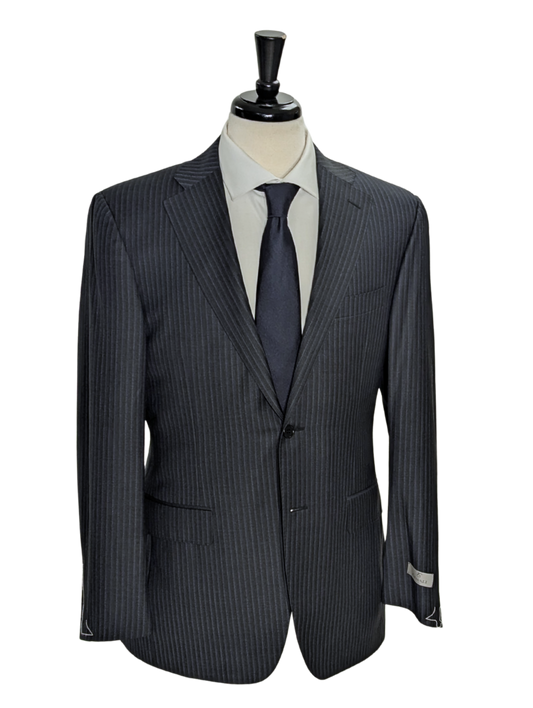 Canali Charcoal Pinstriped 100% Wool Suit 38R