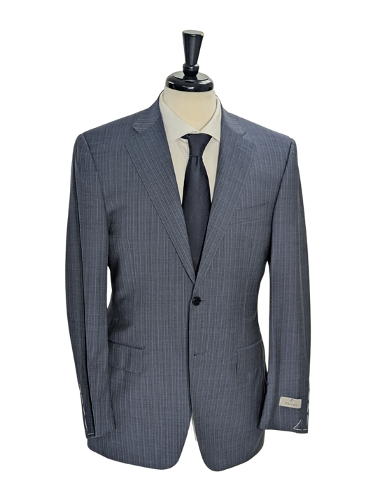 Canali Blue Pinstriped 100% Wool Suit 38R