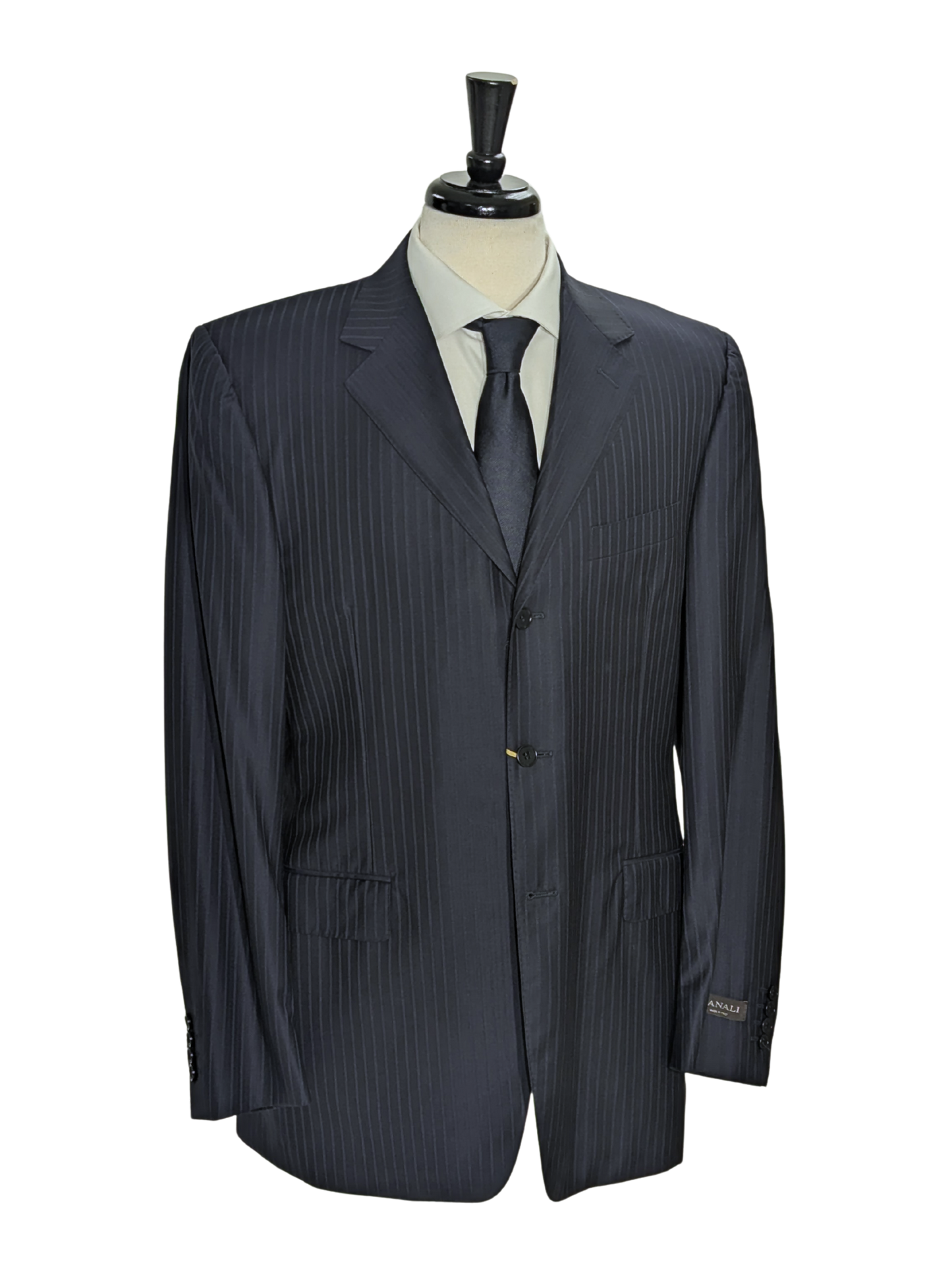 Canali Navy Pinstriped 100% Wool 3-Button Suit 40L