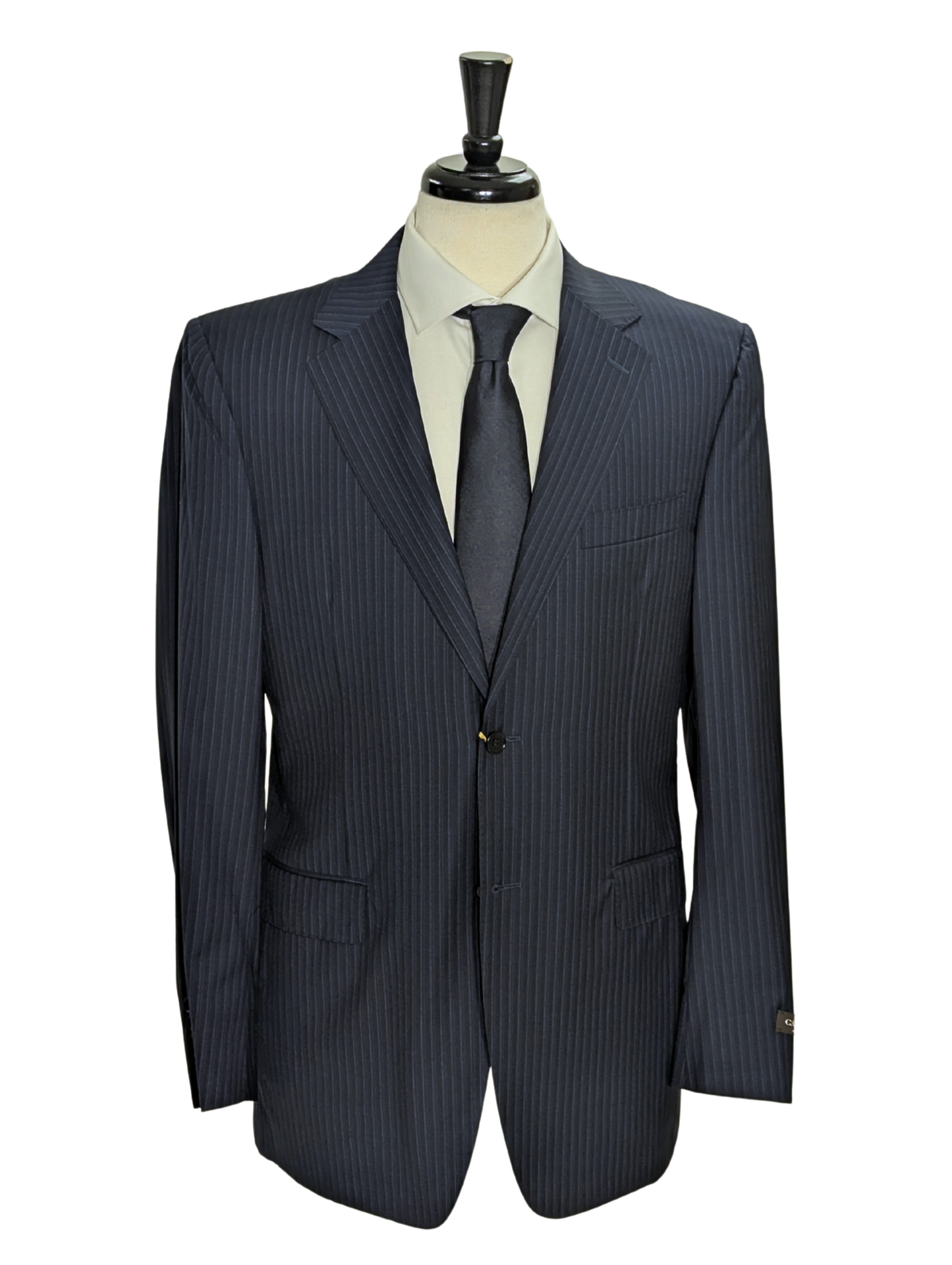 Canali Navy Pinstriped 100% Wool Suit 40L