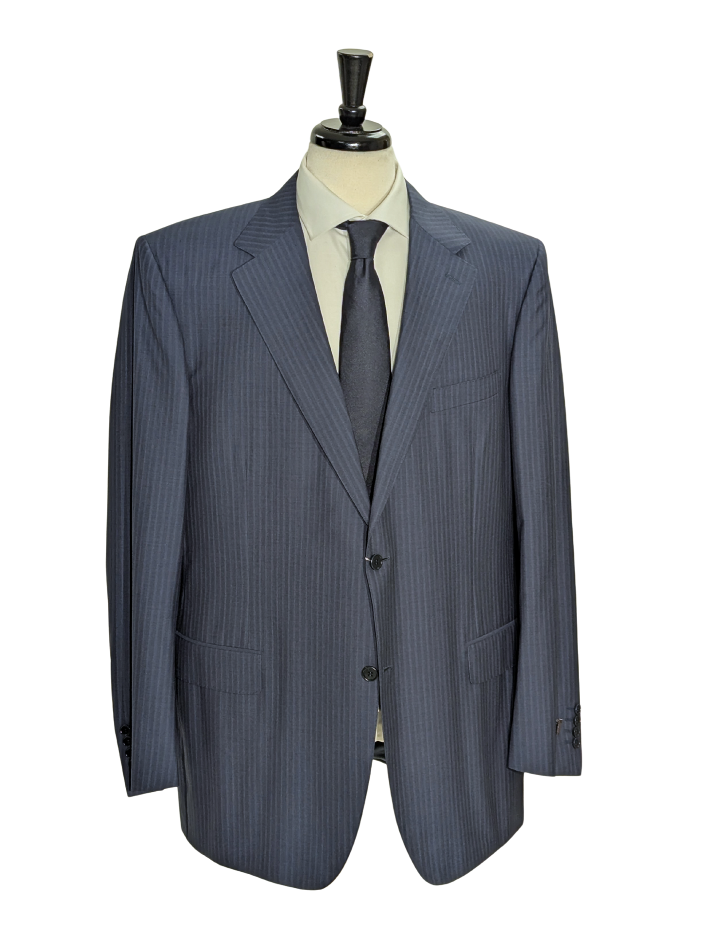 Canali Blue Tonal Pinstriped 100% Wool Suit 48L