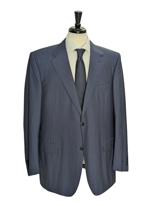 Canali Blue Tonal Pinstriped 100% Wool Suit 48L