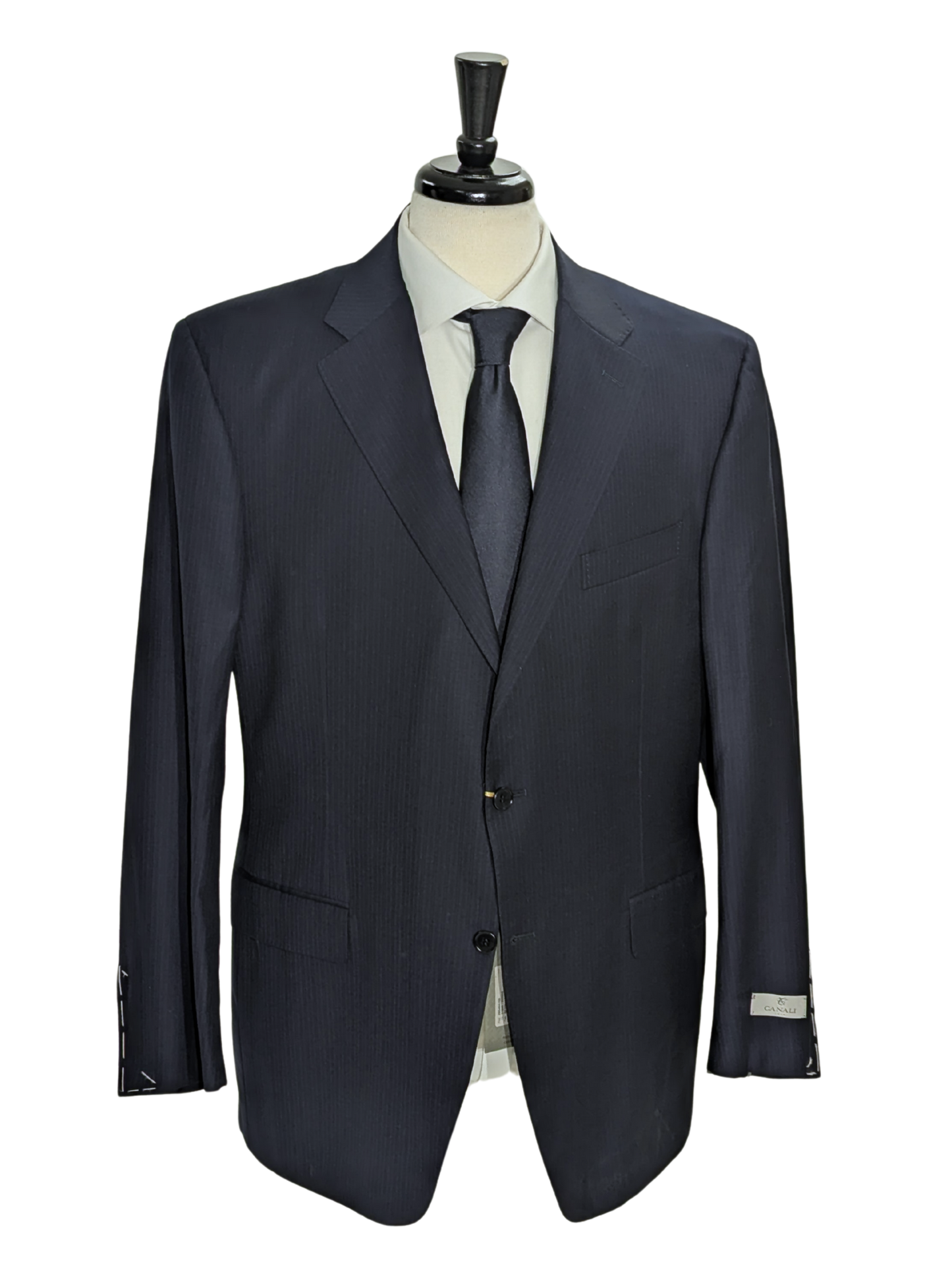 Canali Navy Tonal Pinstriped 100% Wool Suit 46R