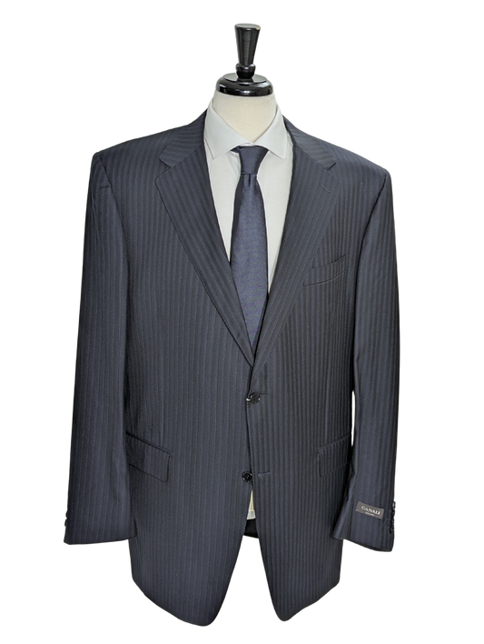 Canali Navy Pinstriped 100% Wool 2 Button Suit 52L
