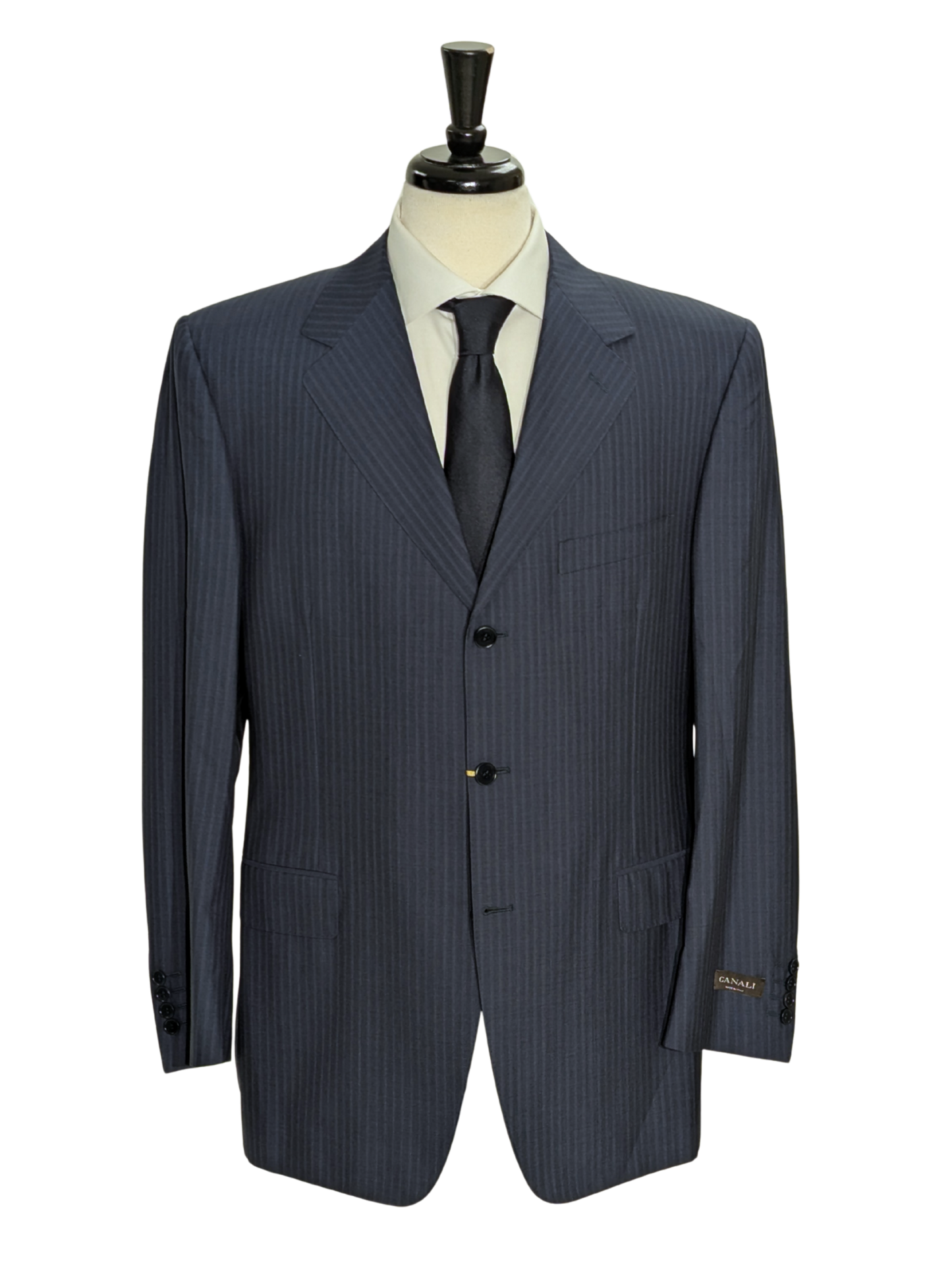Canali Blue Tonal Pinstriped 100% Wool 3-Button Suit 50R