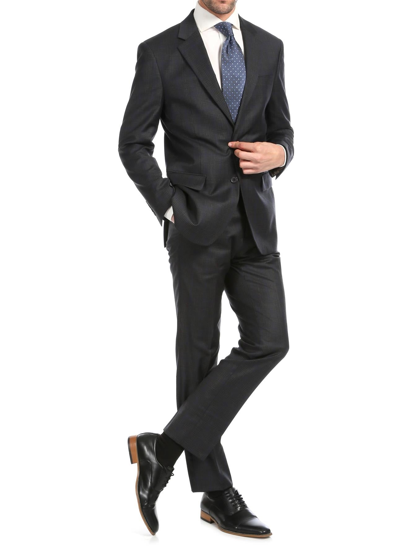 Ferrecci Mens Gray Plaid Classic Fit Wool Blend 2 Piece Suit