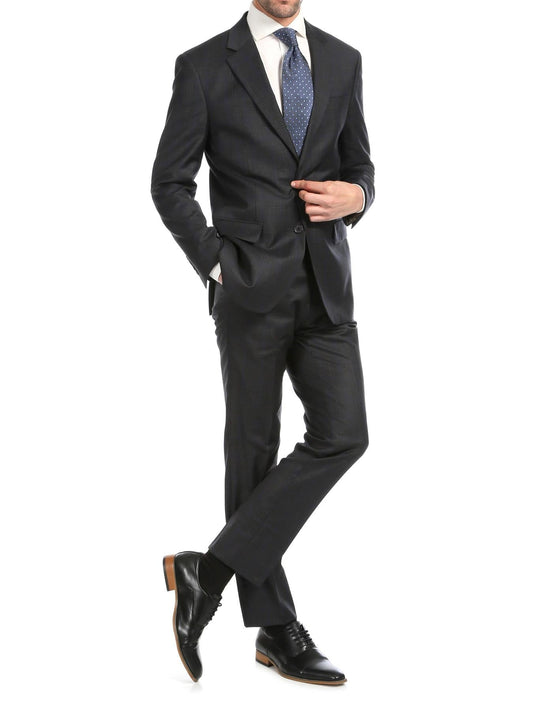 Ferrecci Mens Gray Plaid Classic Fit Wool Blend 2 Piece Suit