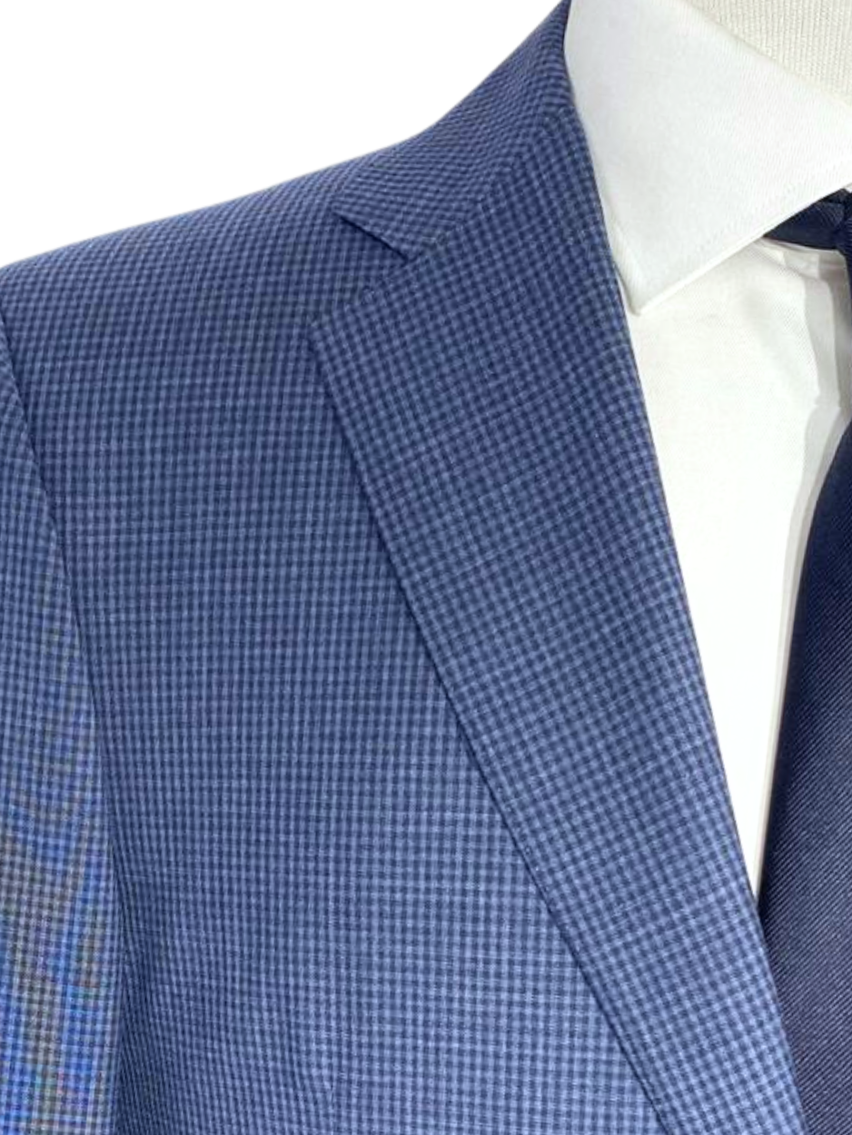 Canali Blue Check Notch Lapel 100% Wool 2 Button Suit 40R