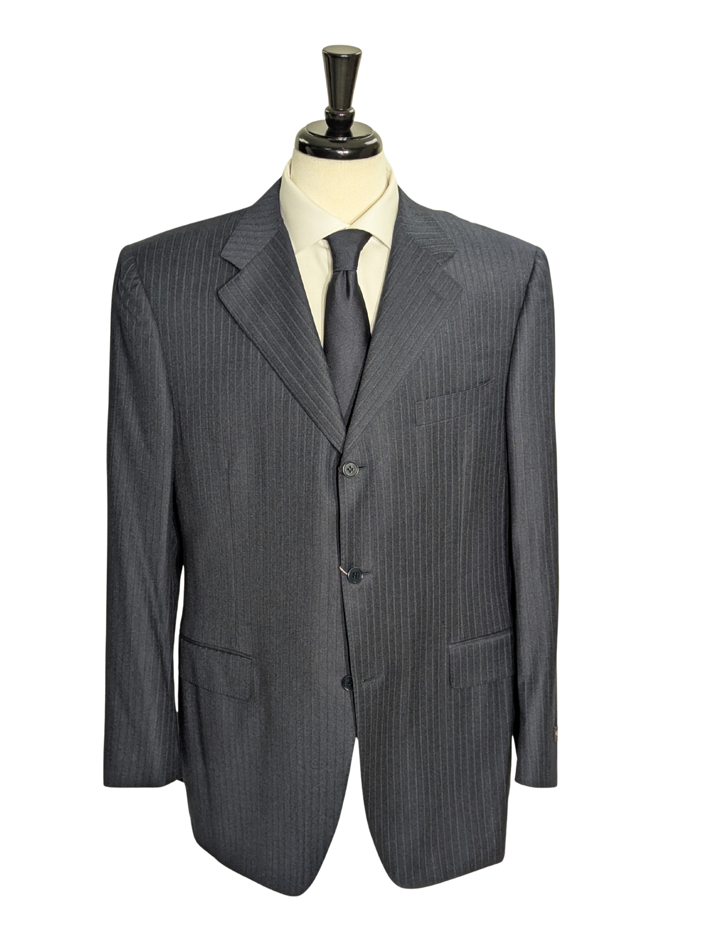 Canali Navy Pinstriped 100% Wool 3-Button Suit 44R