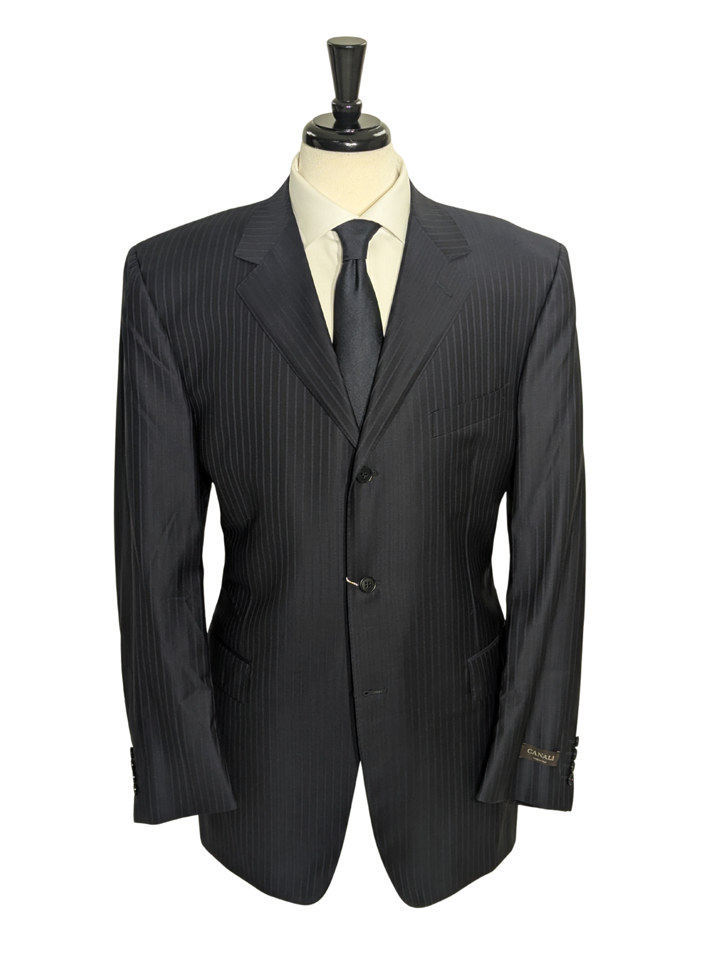 Canali Navy Pinstriped 100% Wool 3-Button Suit 46L