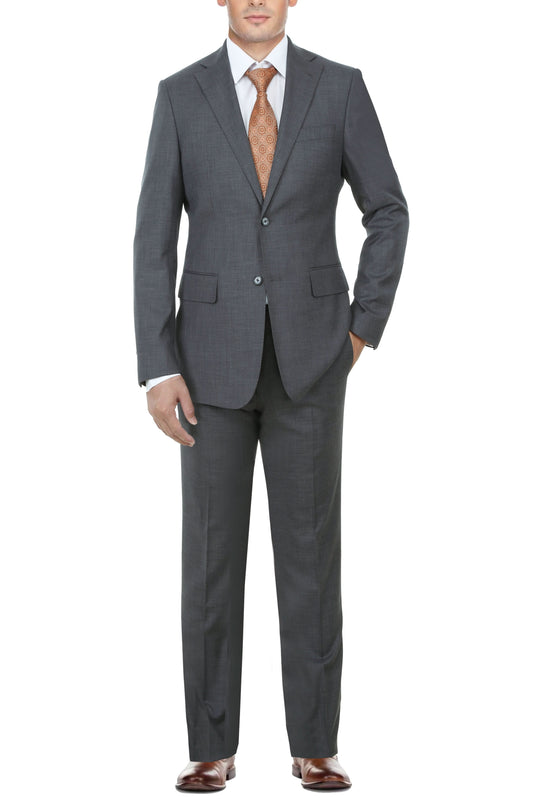 English Laundry Mens Textured Gray Slim Fit Notch Lapel Stretch 2 Button Suit