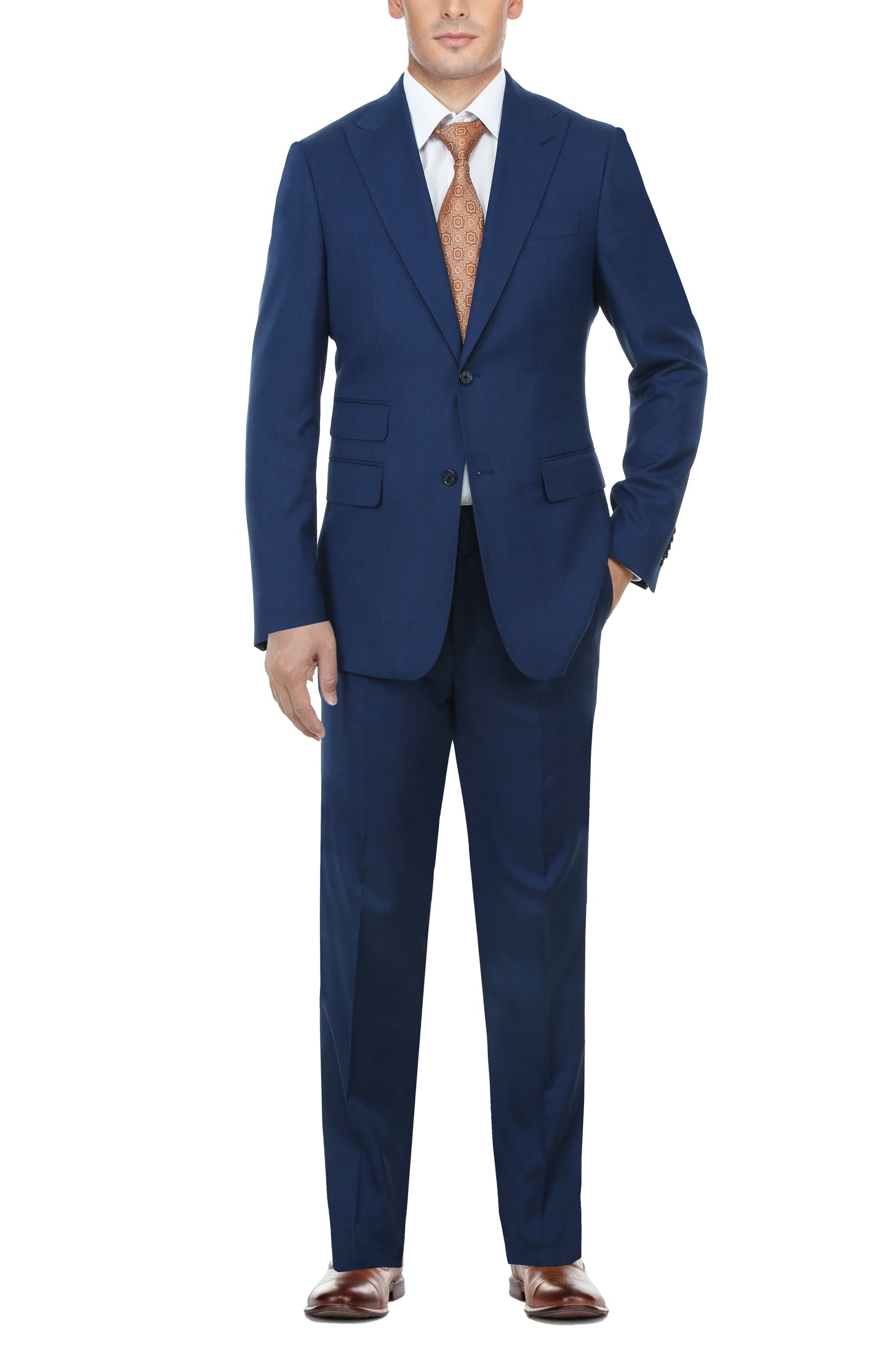 English Laundry Mens Solid Blue Slim Fit Peak Lapel Stretch 2 Button Suit