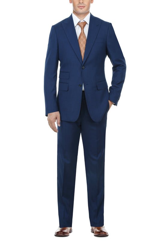 English Laundry Mens Solid Blue Slim Fit Peak Lapel Stretch 2 Button Suit