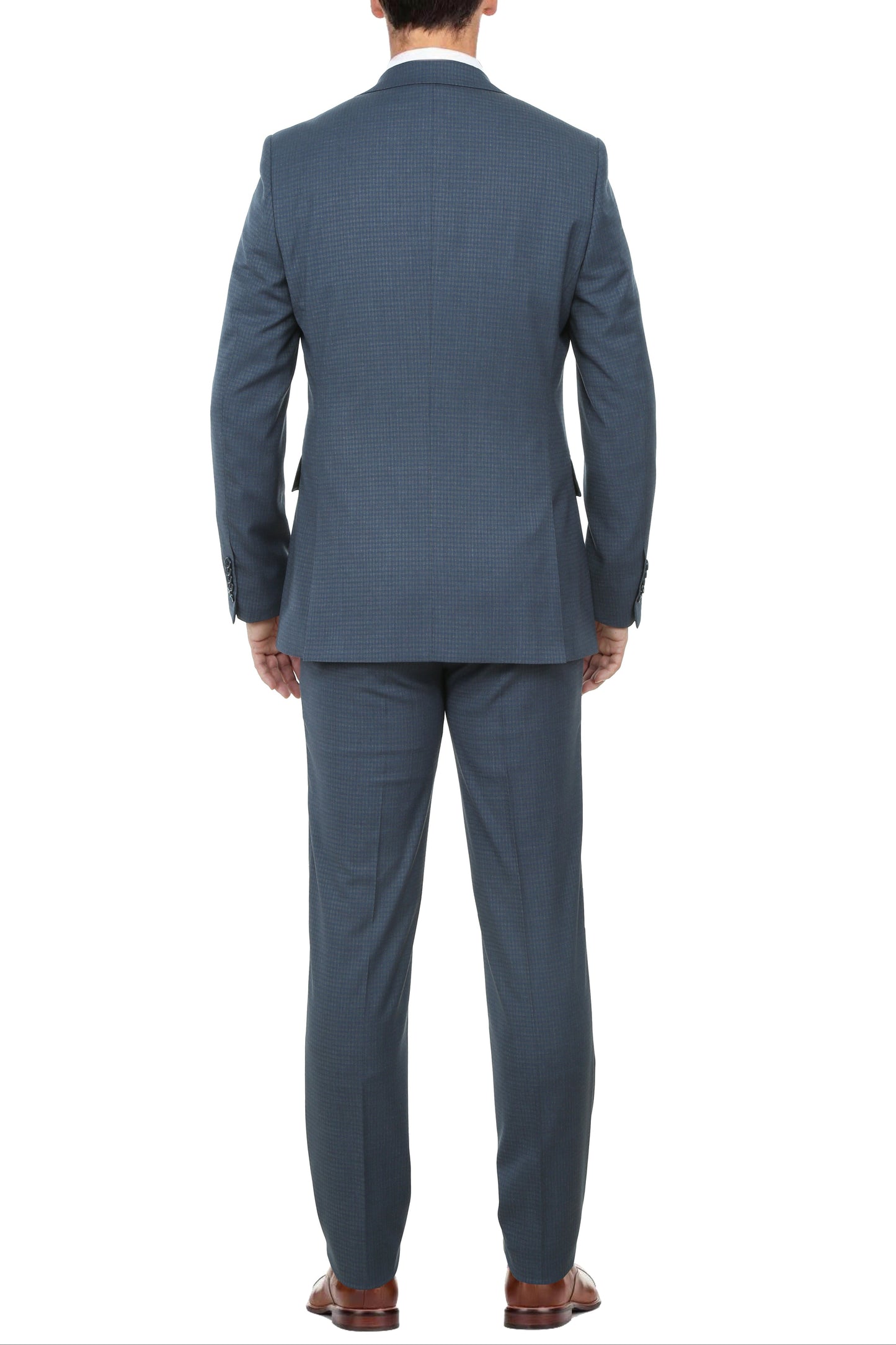 English Laundry Gray With Blue Check Slim Fit Notch Lapel Stretch 2 Button Suit