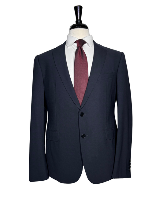 Armani Collezioni Solid Dark Blue M-Line Notch Lapel Modern Fit 2 Button Wool Suit - 44R