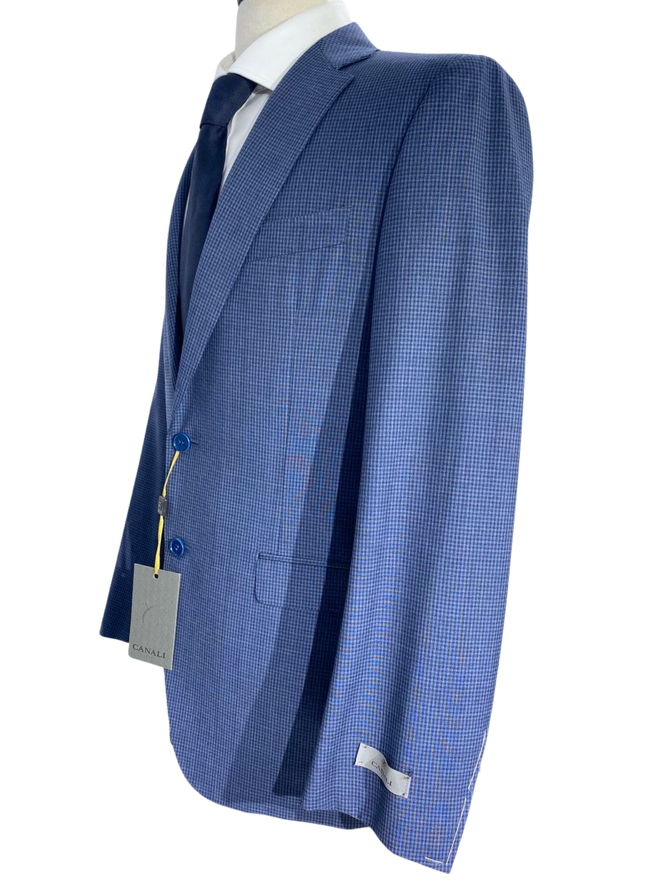 Canali Blue Check Notch Lapel 100% Wool 2 Button Suit 40R