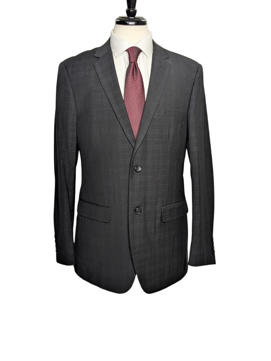 Caravelli Mens Black Plaid Slim Fit 2 Piece Suit