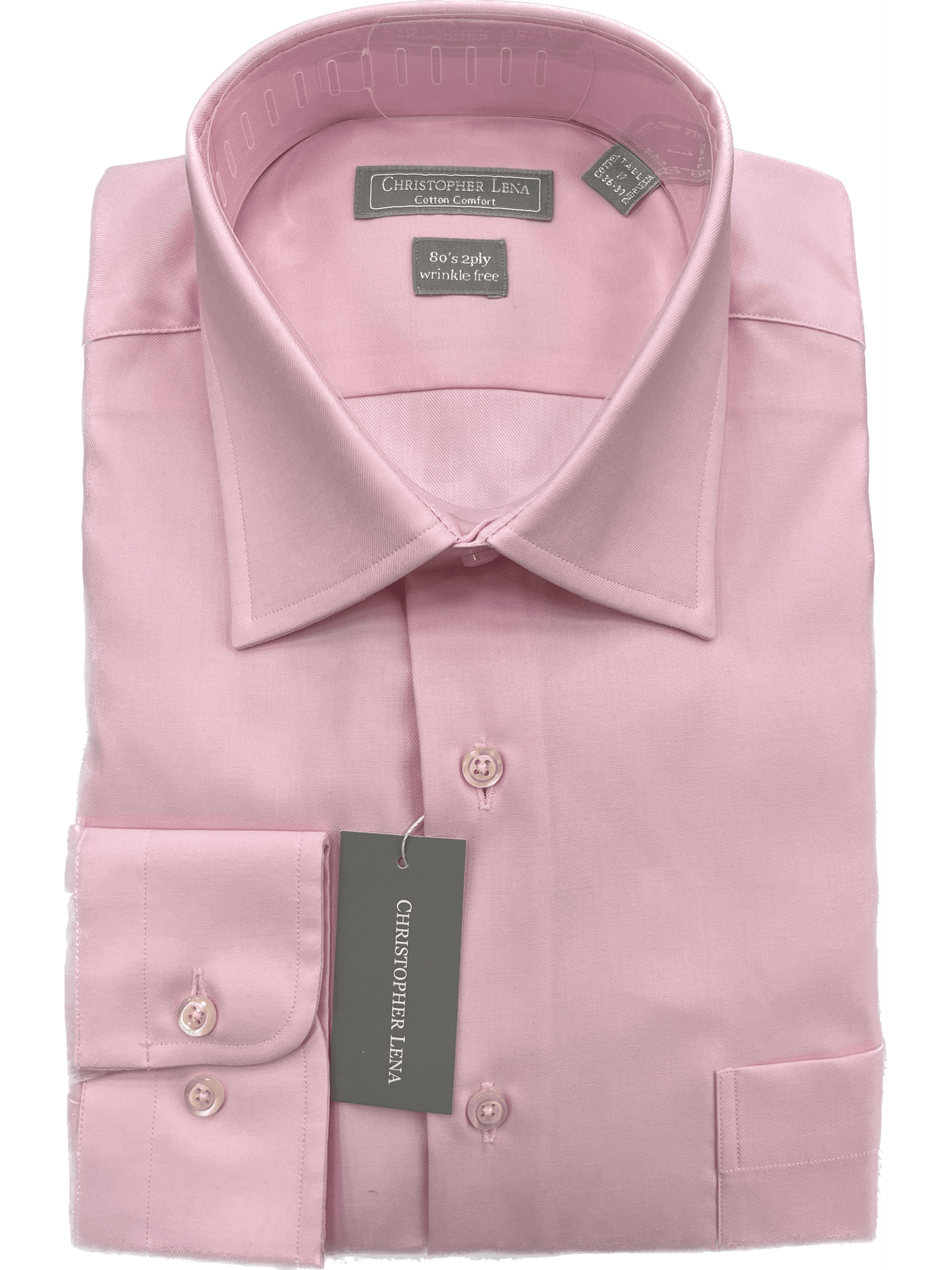 Mens Classic Fit Pink 2 Ply Cotton Wrinkle Free Barrel Cuff Dress Shirt