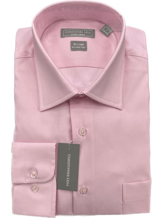 Mens Classic Fit Pink 2 Ply Cotton Wrinkle Free Barrel Cuff Dress Shirt