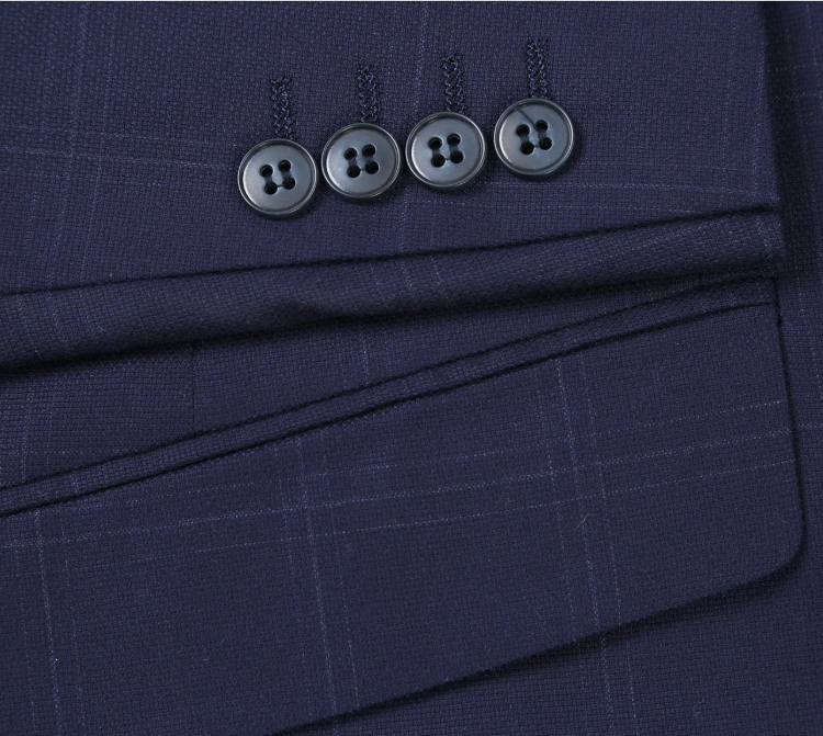 Raphael Windowpane Navy Blue Slim Fit Notch Lapels Two Button Stretch Suit