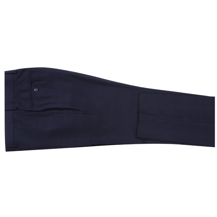 Raphael Windowpane Navy Blue Slim Fit Notch Lapels Two Button Stretch Suit