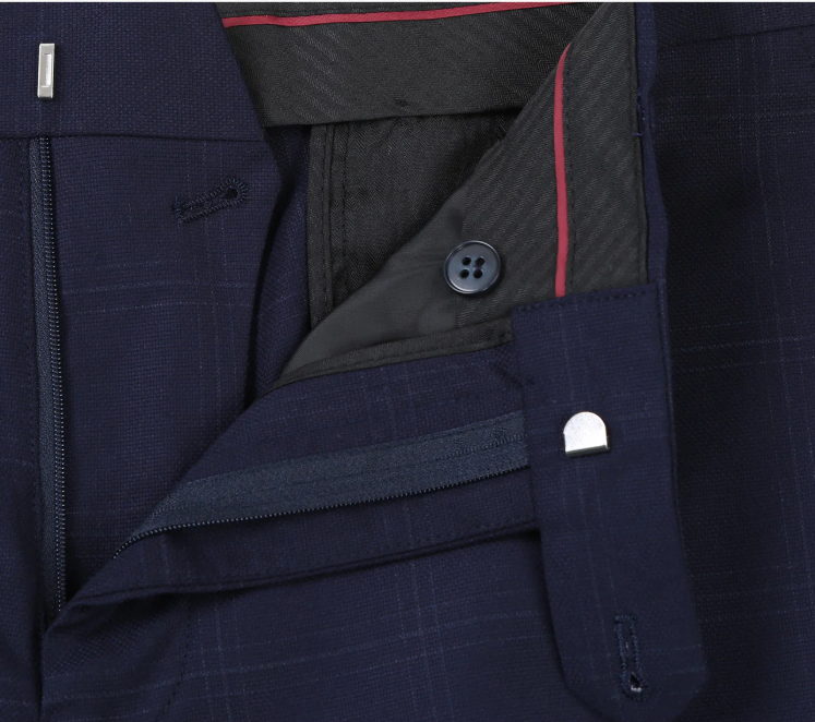 Raphael Windowpane Navy Blue Slim Fit Notch Lapels Two Button Stretch Suit