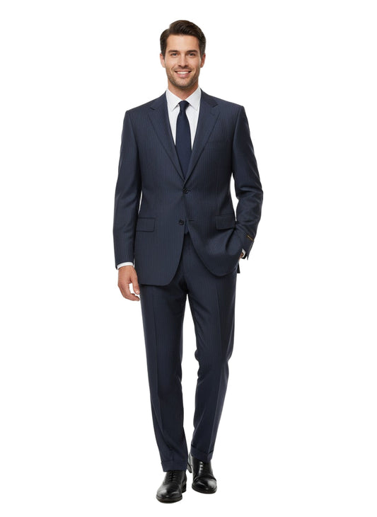 Canali Blue Tonal Pinstriped 100% Wool 3-Button Suit 50R
