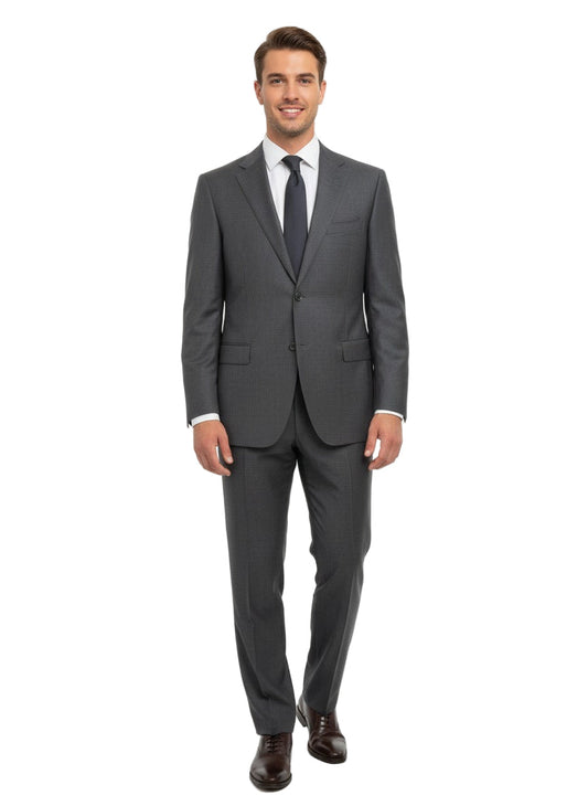 Canali Grey Micro Check 100% Wool Suit 46L