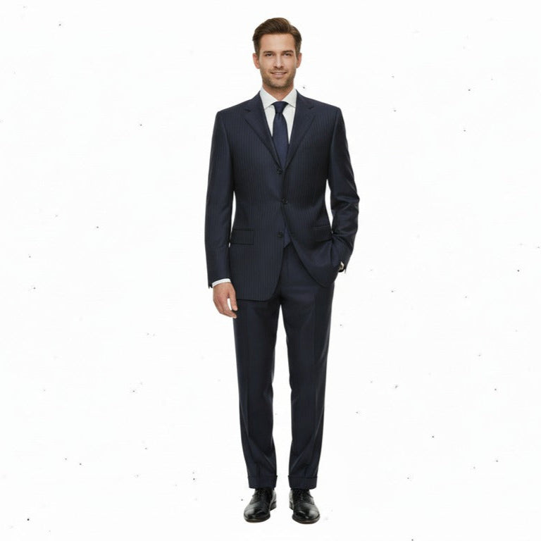 Canali Navy Pinstriped 100% Wool 3-Button Suit 38L